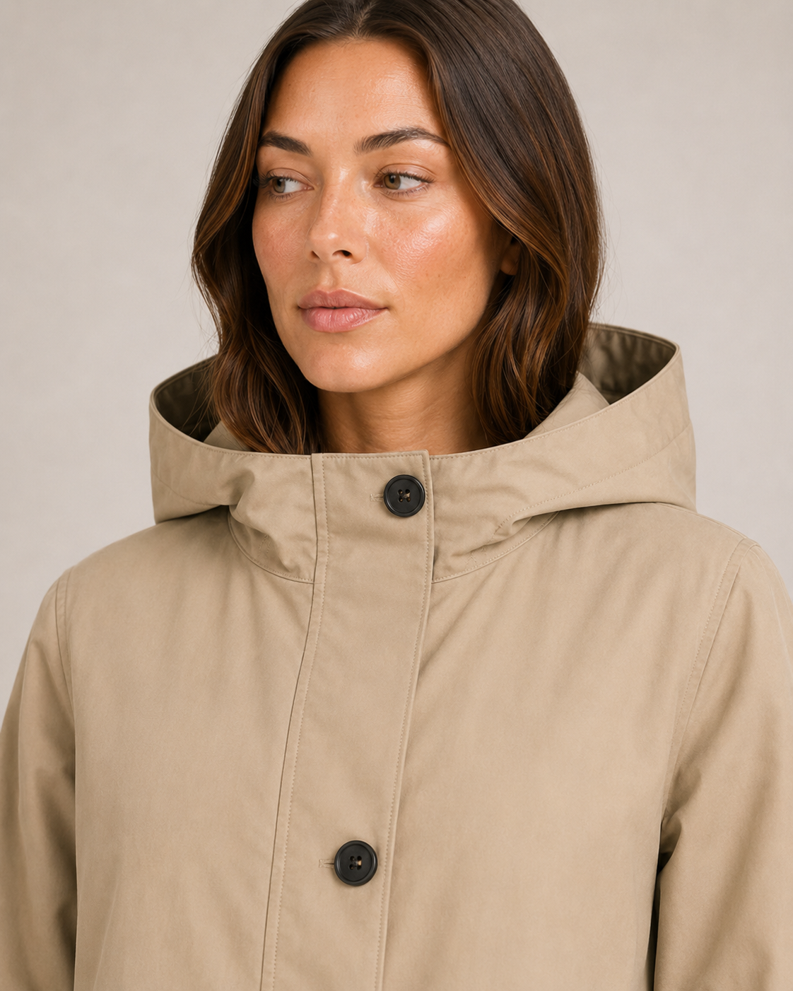 Trenchcoat Dames Halflang met Capuchon en Opstaande Kraag Klassiek