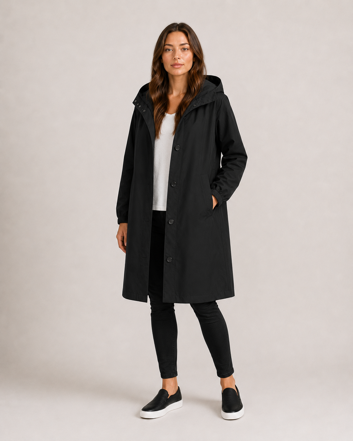 Trenchcoat Dames Halflang met Capuchon en Opstaande Kraag Klassiek