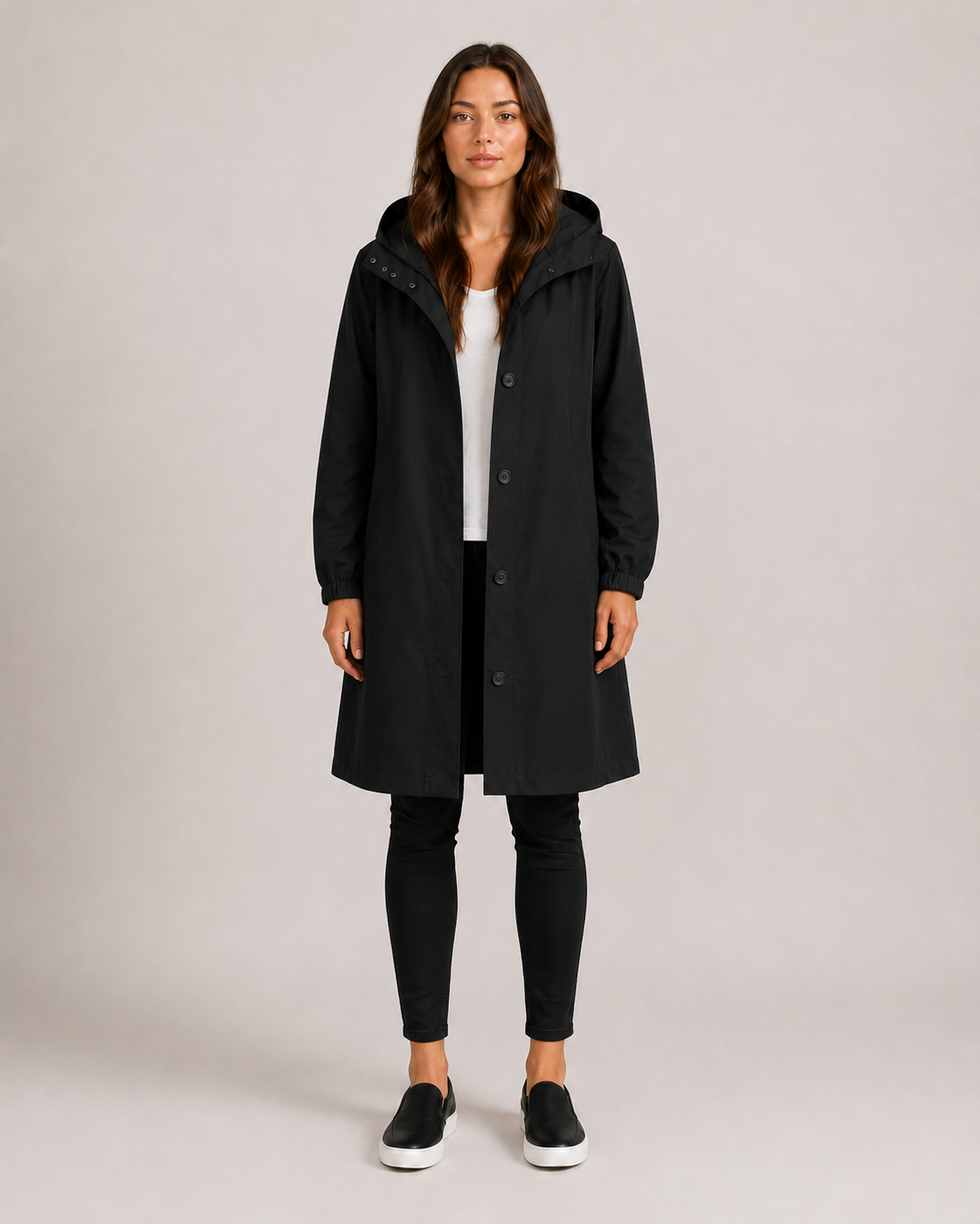 Trenchcoat Dames Halflang met Capuchon en Opstaande Kraag Klassiek