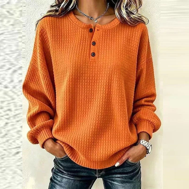 Trui Dames Oversized Gebreid met Ronde Hals en Knoopjes Casual