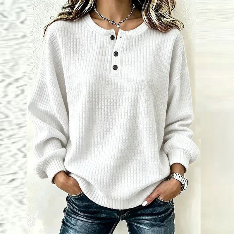 Trui Dames Oversized Gebreid met Ronde Hals en Knoopjes Casual