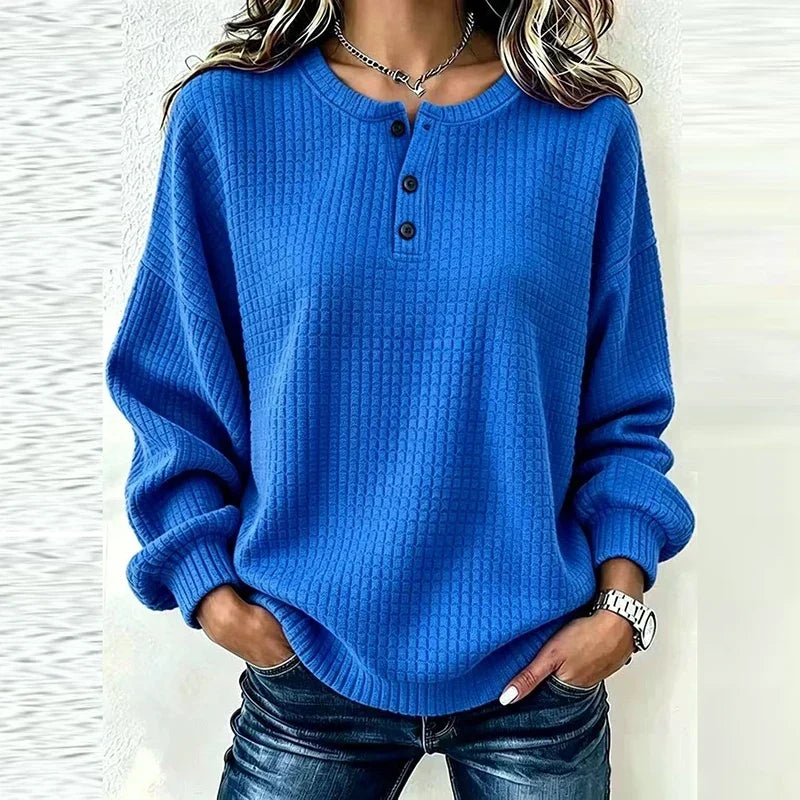 Trui Dames Oversized Gebreid met Ronde Hals en Knoopjes Casual