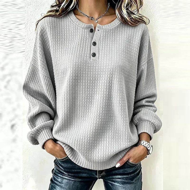 Trui Dames Oversized Gebreid met Ronde Hals en Knoopjes Casual