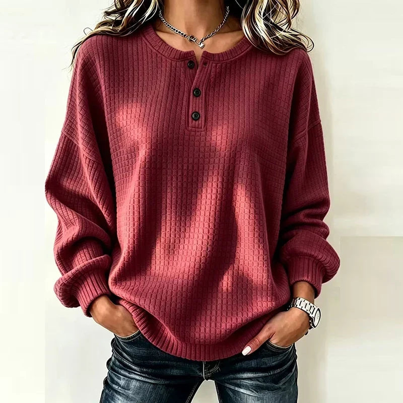 Trui Dames Oversized Gebreid met Ronde Hals en Knoopjes Casual