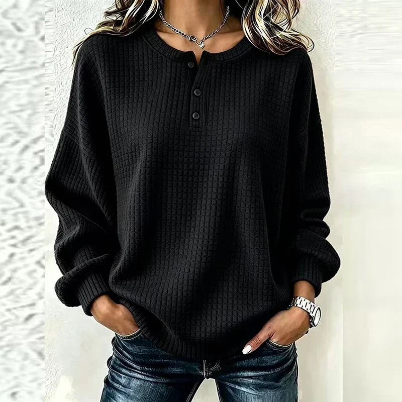 Trui Dames Oversized Gebreid met Ronde Hals en Knoopjes Casual