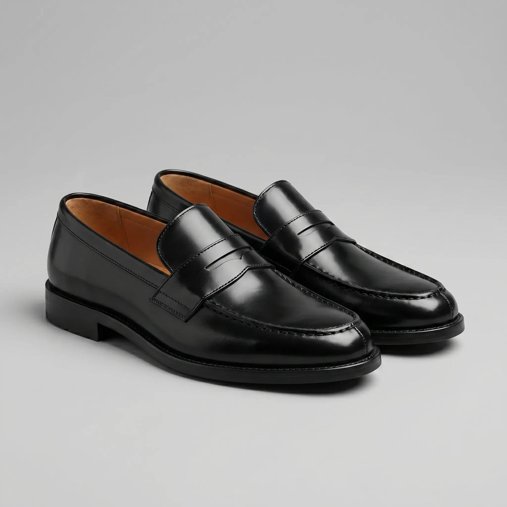 Penny Loafers Heren met Glanzende Afwerking en Blokhak Klassiek