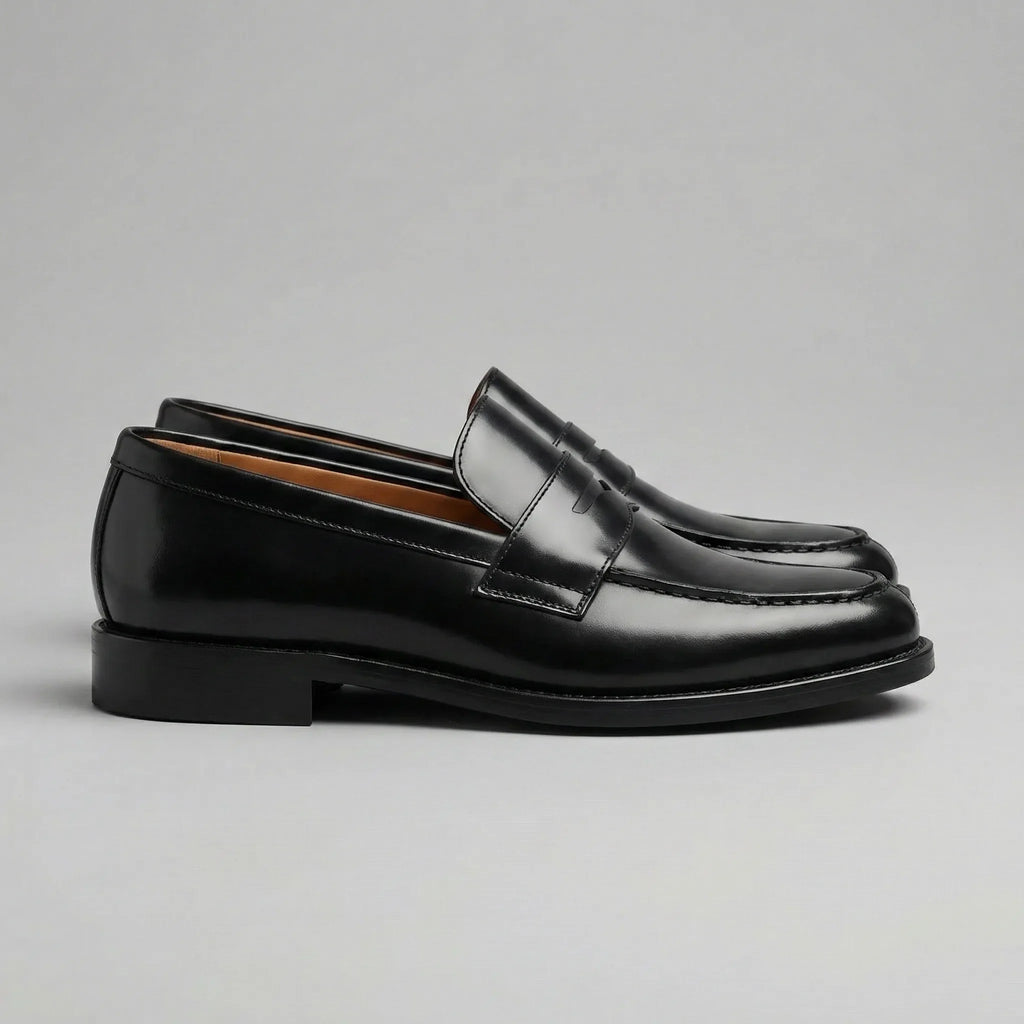 Penny Loafers Heren met Glanzende Afwerking en Blokhak Klassiek