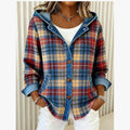 Cardigan Dames Geruit met Capuchon en Knoopsluiting Casual