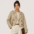 Trenchcoat Dames Kort met Dubbele Knopenrij en Brede Revers Klassiek
