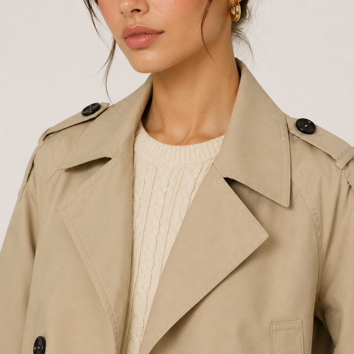 Trenchcoat Dames Kort met Dubbele Knopenrij en Brede Revers Klassiek