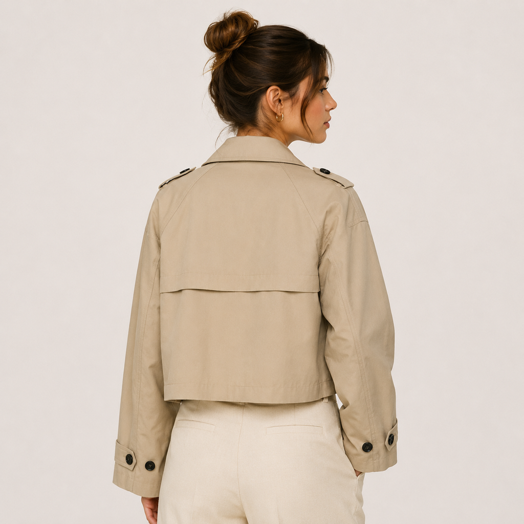 Trenchcoat Dames Kort met Dubbele Knopenrij en Brede Revers Klassiek