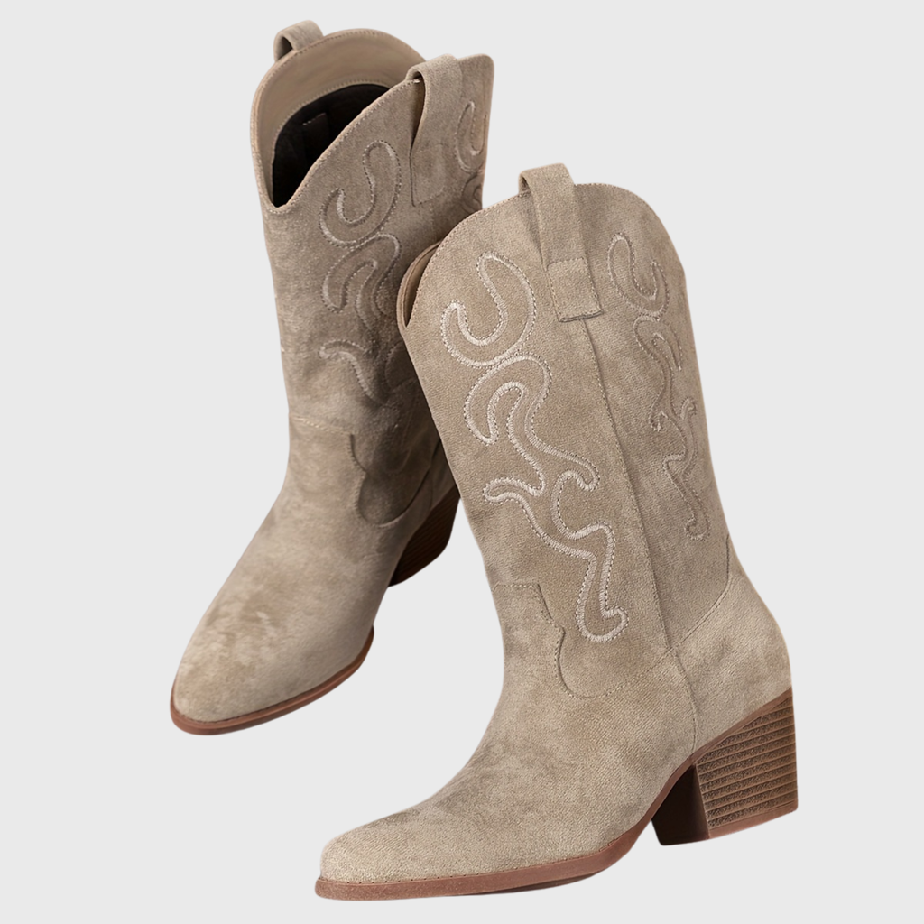 Cowboylaarzen Dames Halfhoog met Borduursel en Blokhak Stijlvol