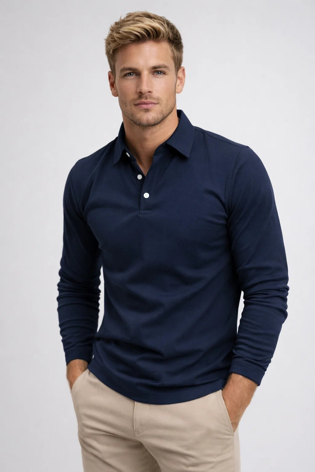 Poloshirt Heren Lange Mouwen met Knoopsluiting Smart Casual