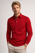 Poloshirt Heren Lange Mouwen met Knoopsluiting Smart Casual