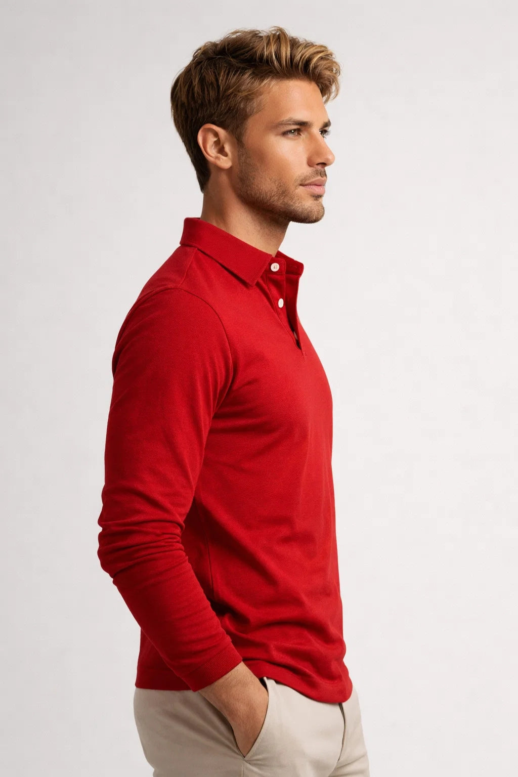 Poloshirt Heren Lange Mouwen met Knoopsluiting Smart Casual
