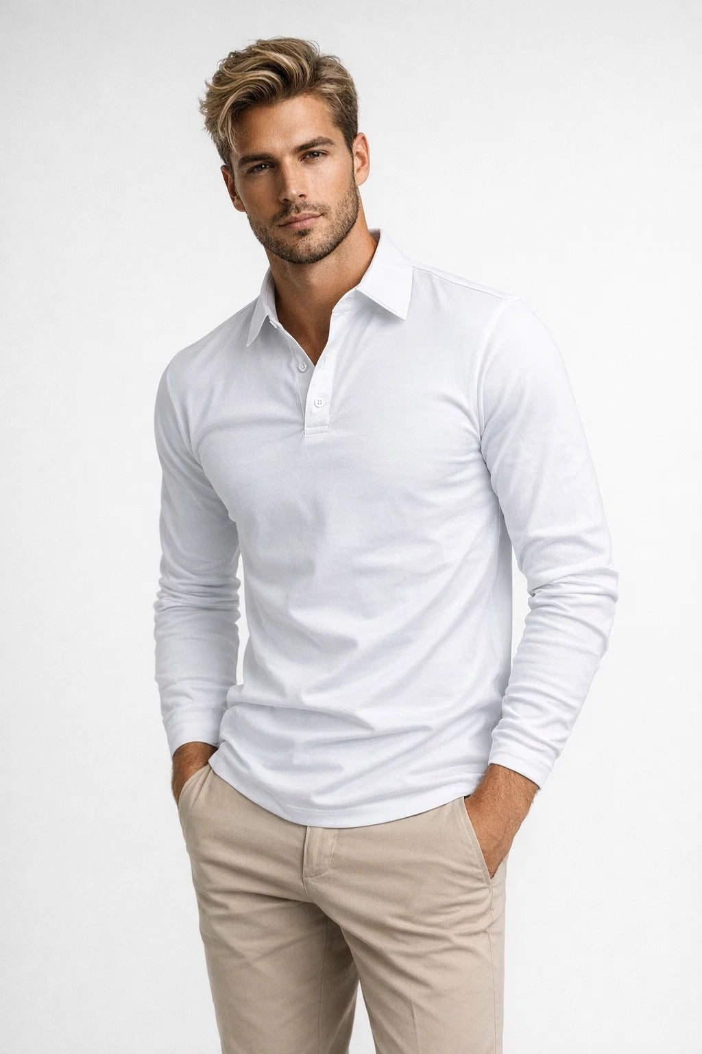 Poloshirt Heren Lange Mouwen met Knoopsluiting Smart Casual