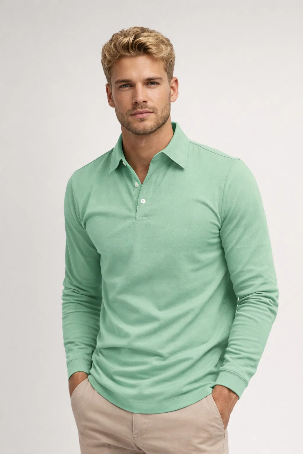 Poloshirt Heren Lange Mouwen met Knoopsluiting Smart Casual
