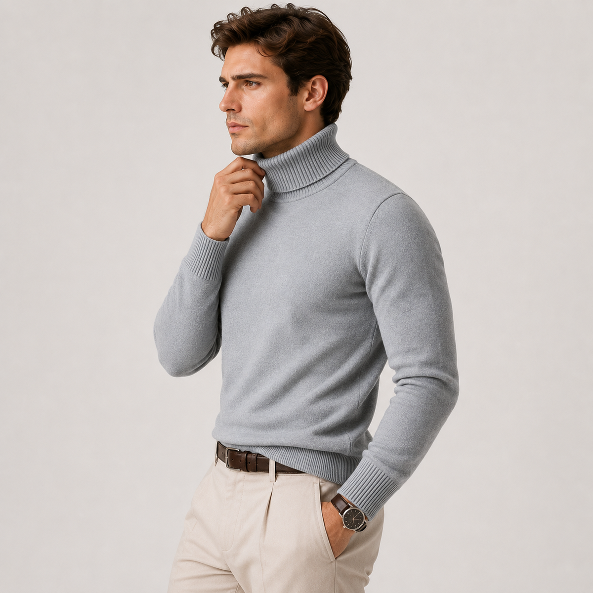 Coltrui Heren Slim Fit Fijngebreid met Geribbelde Col Klassiek