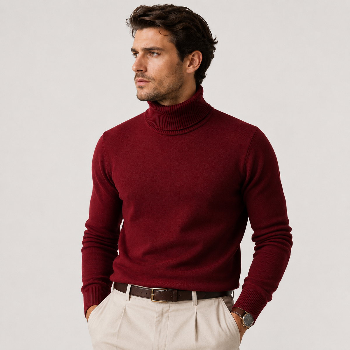 Coltrui Heren Slim Fit Fijngebreid met Geribbelde Col Klassiek