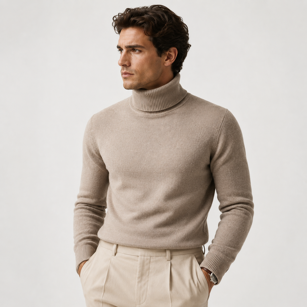 Coltrui Heren Slim Fit Fijngebreid met Geribbelde Col Klassiek