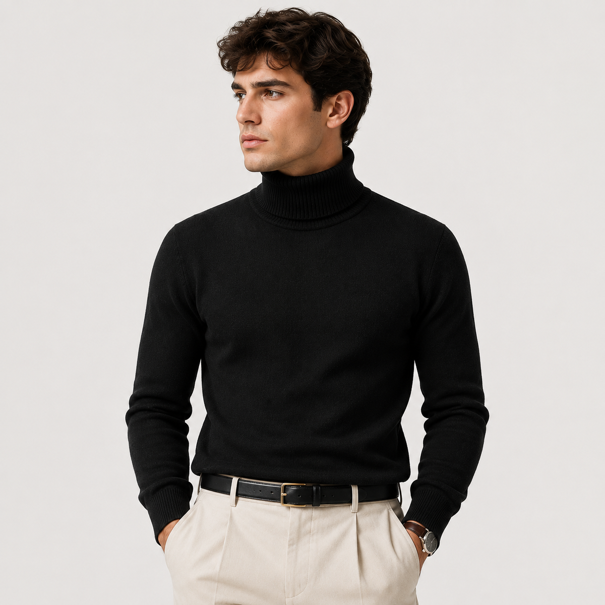 Coltrui Heren Slim Fit Fijngebreid met Geribbelde Col Klassiek