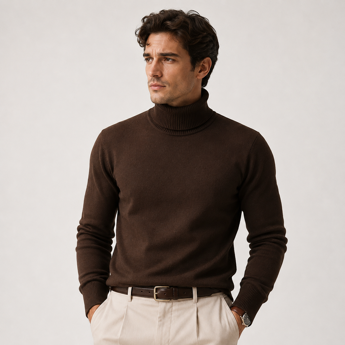 Coltrui Heren Slim Fit Fijngebreid met Geribbelde Col Klassiek