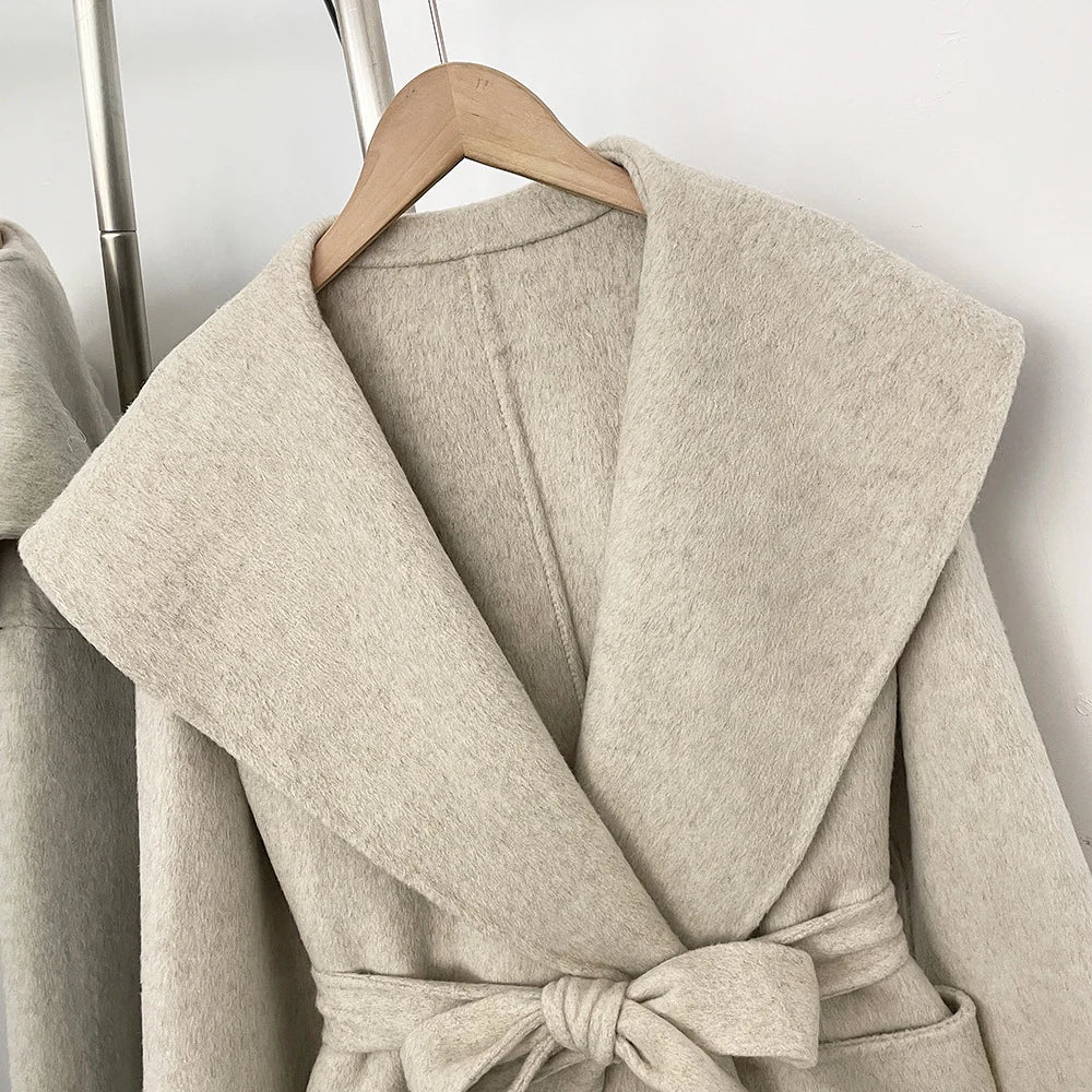 Winterjas Dames Getailleerd met Brede Kraag en Ceintuur Elegant