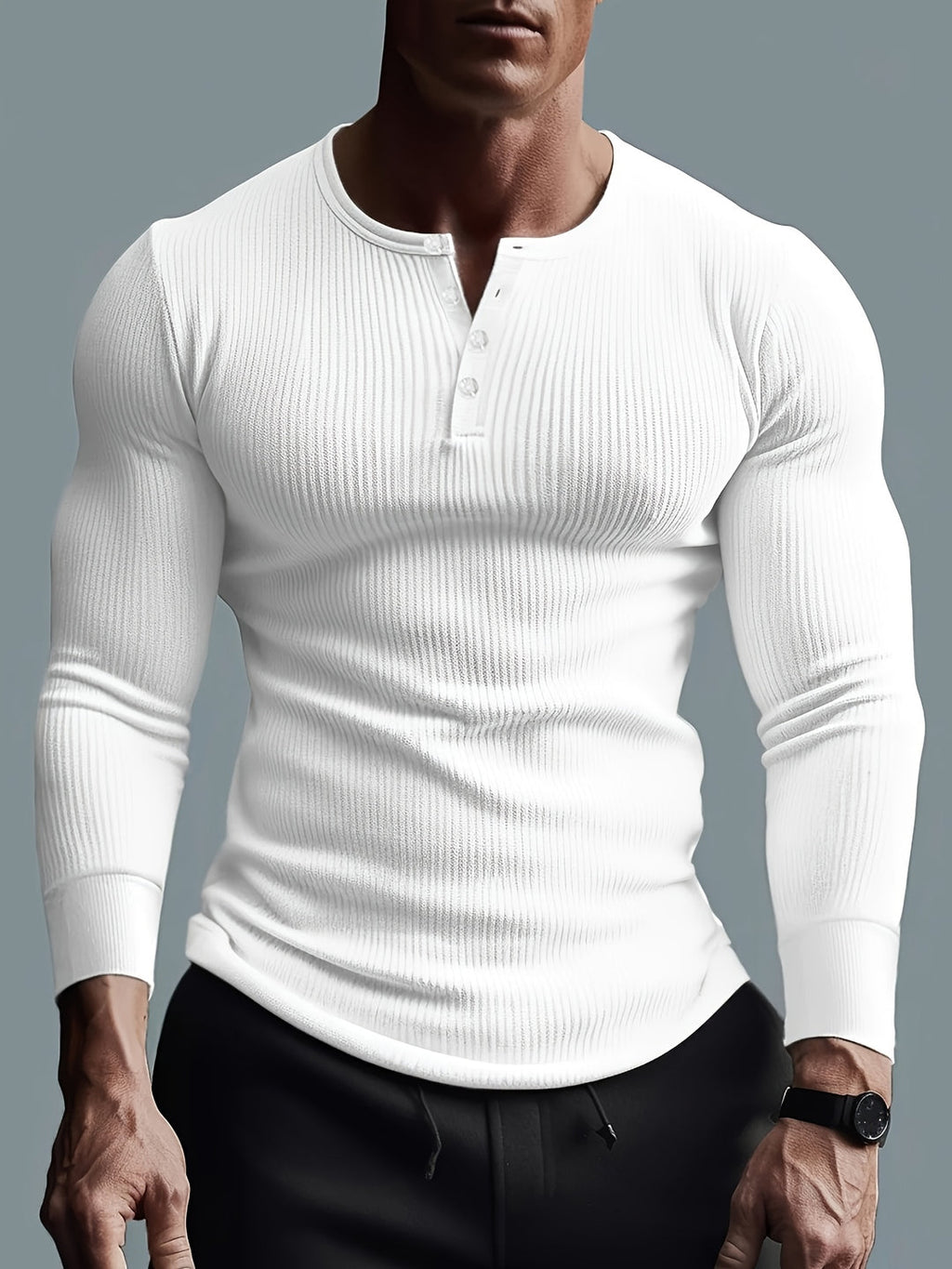 Longsleeve Heren Slim Fit met Henley Hals en Ribstructuur Casual