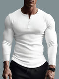 Longsleeve Heren Slim Fit met Henley Hals en Ribstructuur Casual