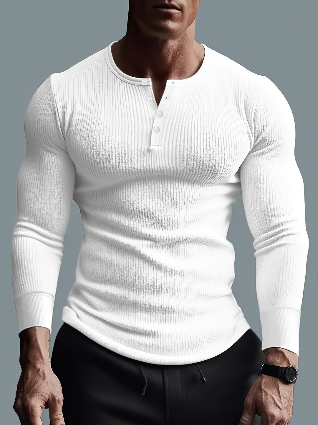 Longsleeve Heren Slim Fit met Henley Hals en Ribstructuur Casual