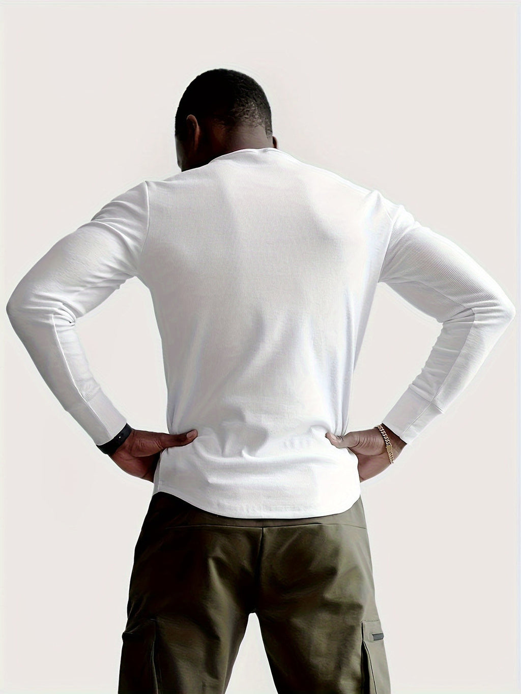 Longsleeve Heren Slim Fit met Henley Hals en Ribstructuur Casual