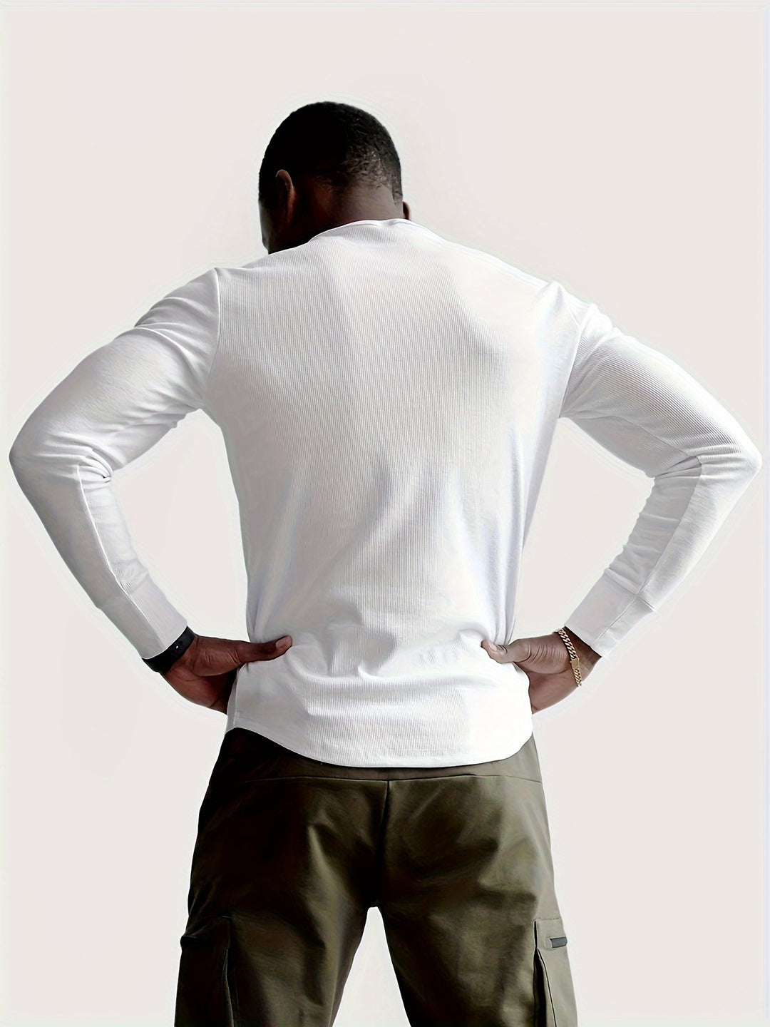 Longsleeve Heren Slim Fit met Henley Hals en Ribstructuur Casual