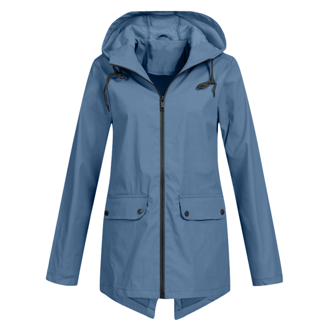 Regenjas Dames Halflang met Capuchon en Twee Klepzakken Casual