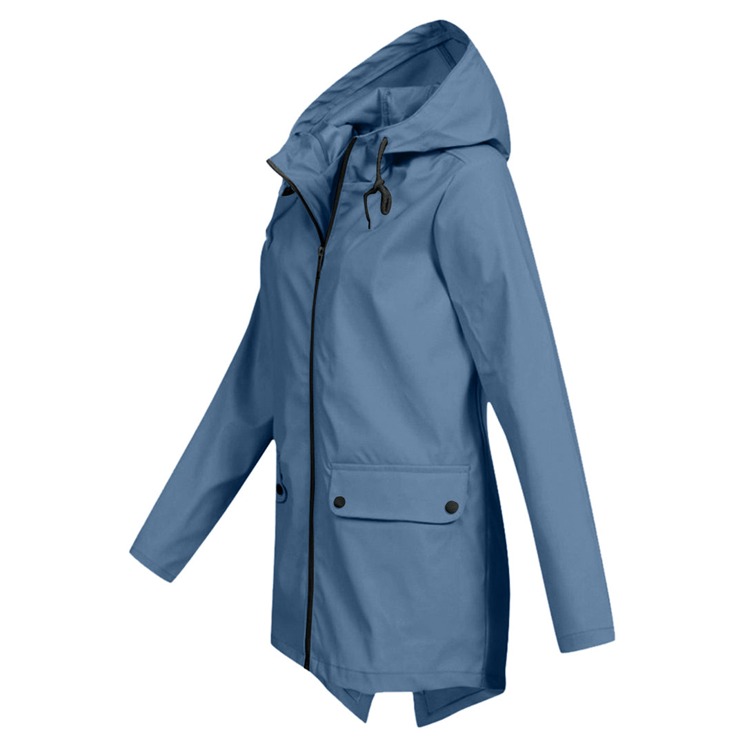 Regenjas Dames Halflang met Capuchon en Twee Klepzakken Casual