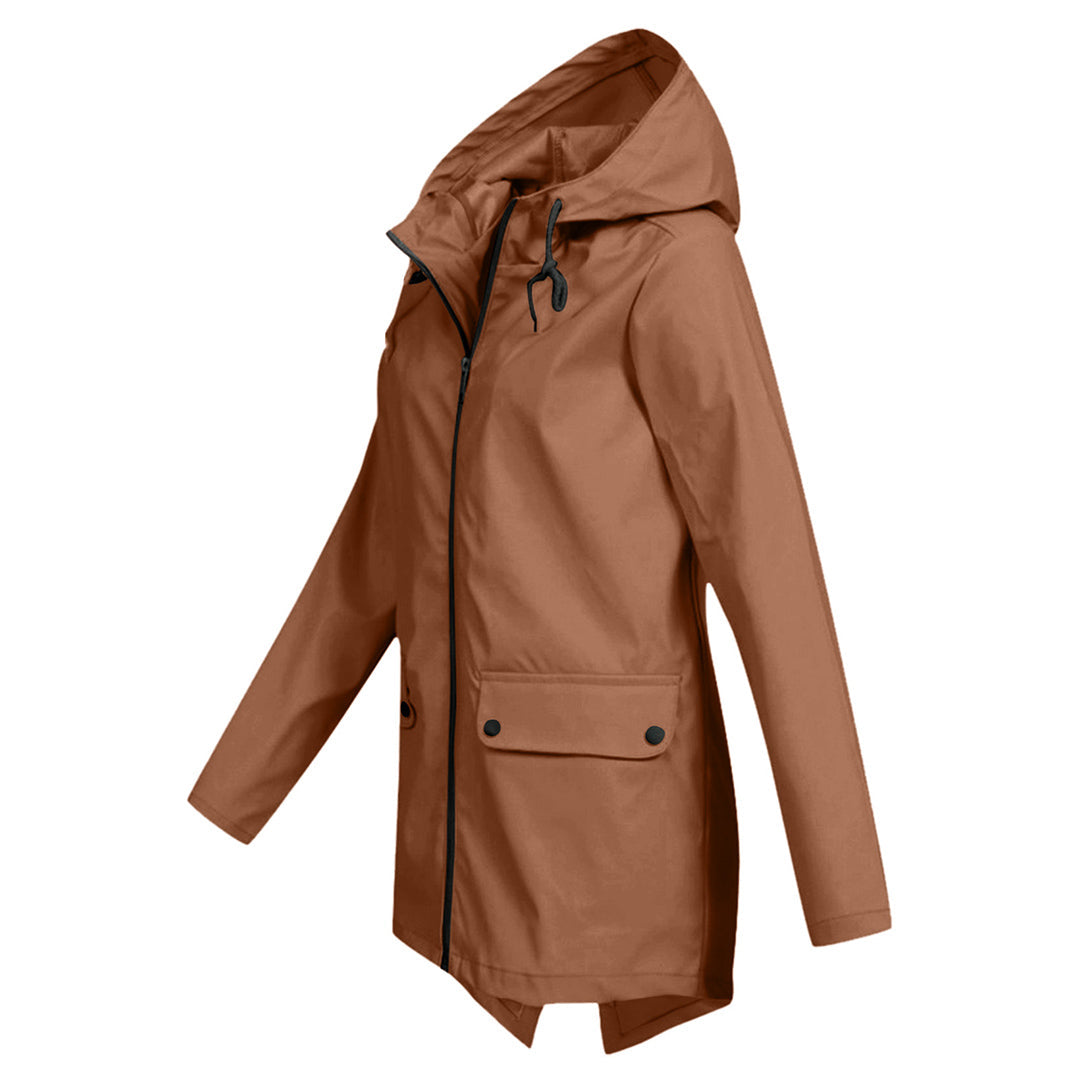Regenjas Dames Halflang met Capuchon en Twee Klepzakken Casual