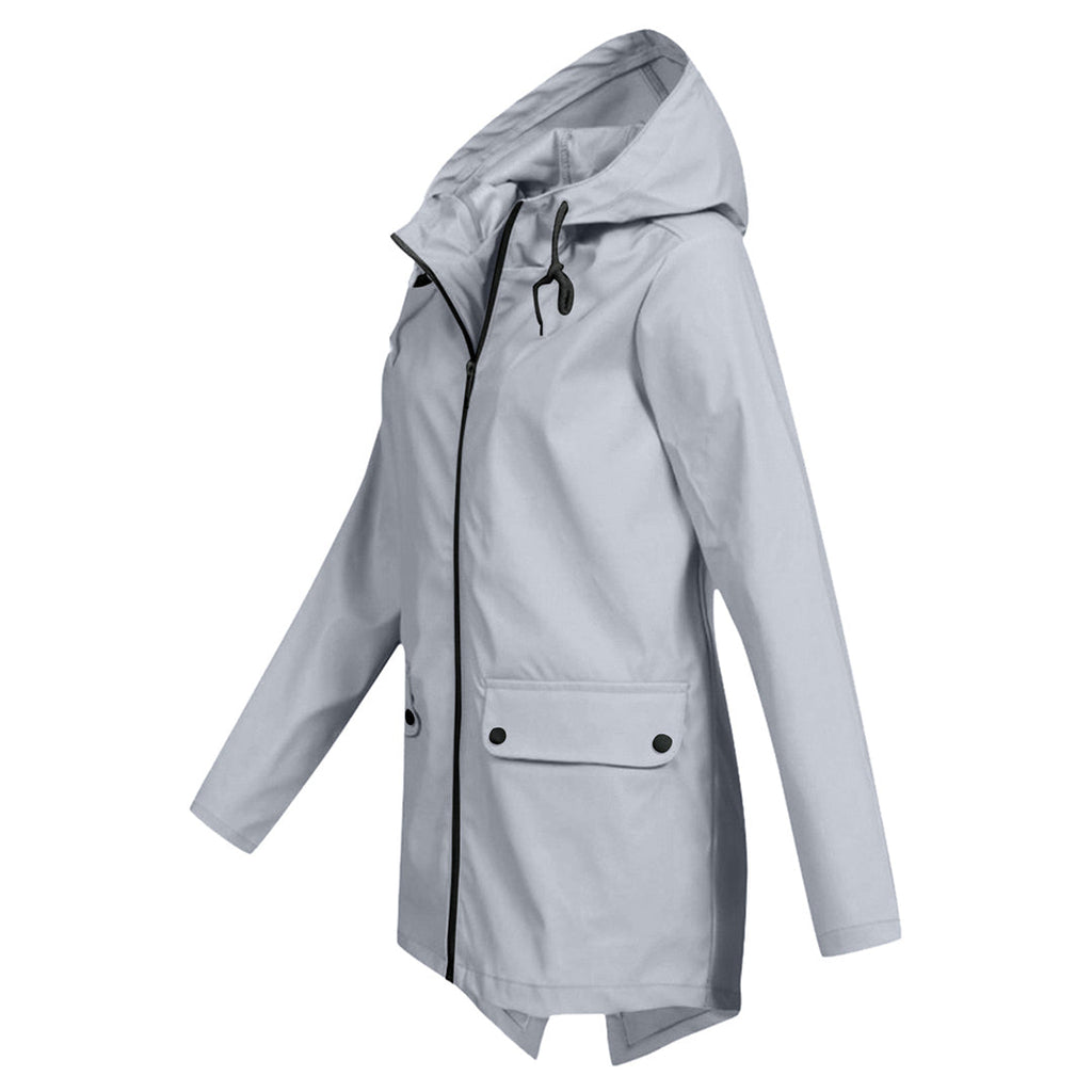 Regenjas Dames Halflang met Capuchon en Twee Klepzakken Casual