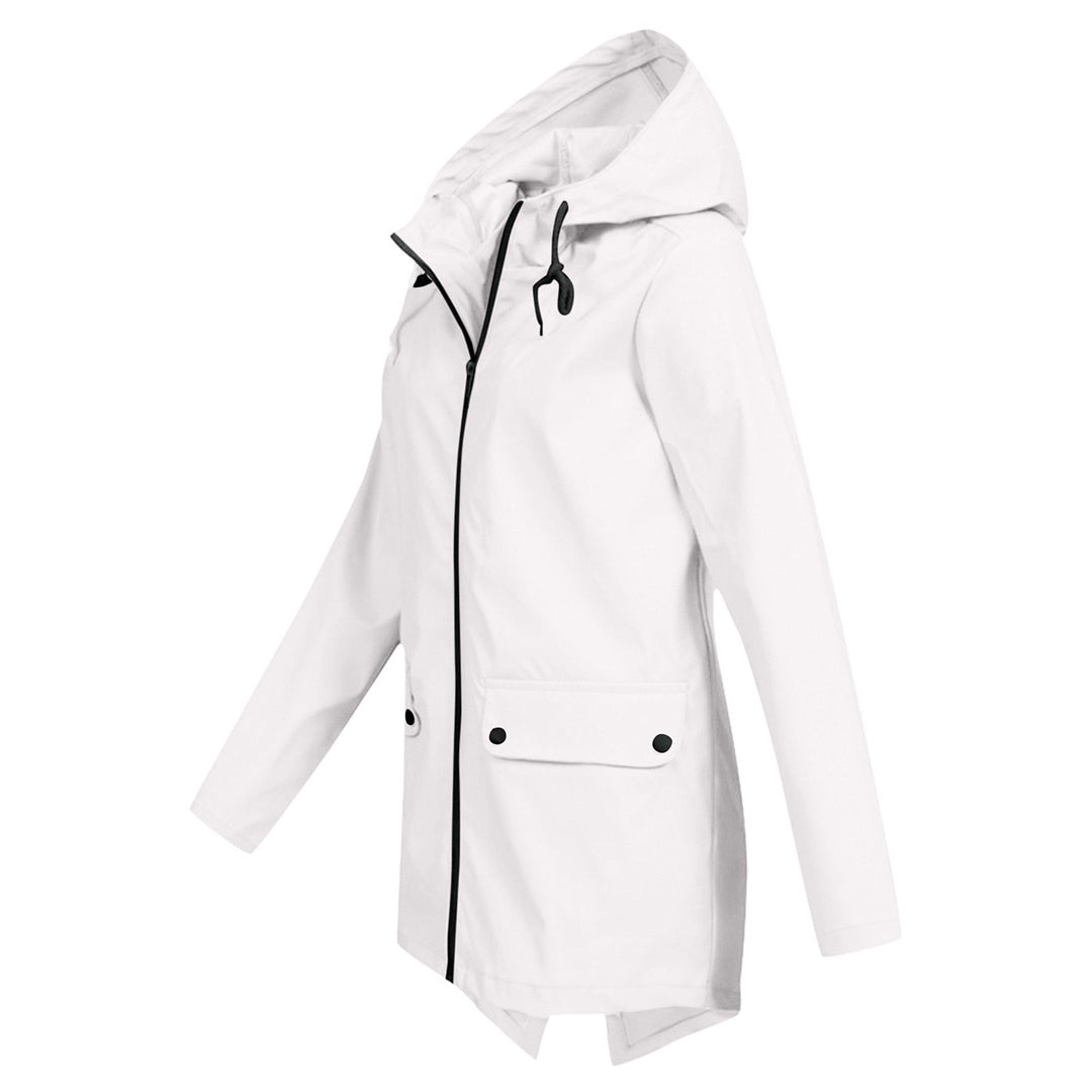 Regenjas Dames Halflang met Capuchon en Twee Klepzakken Casual