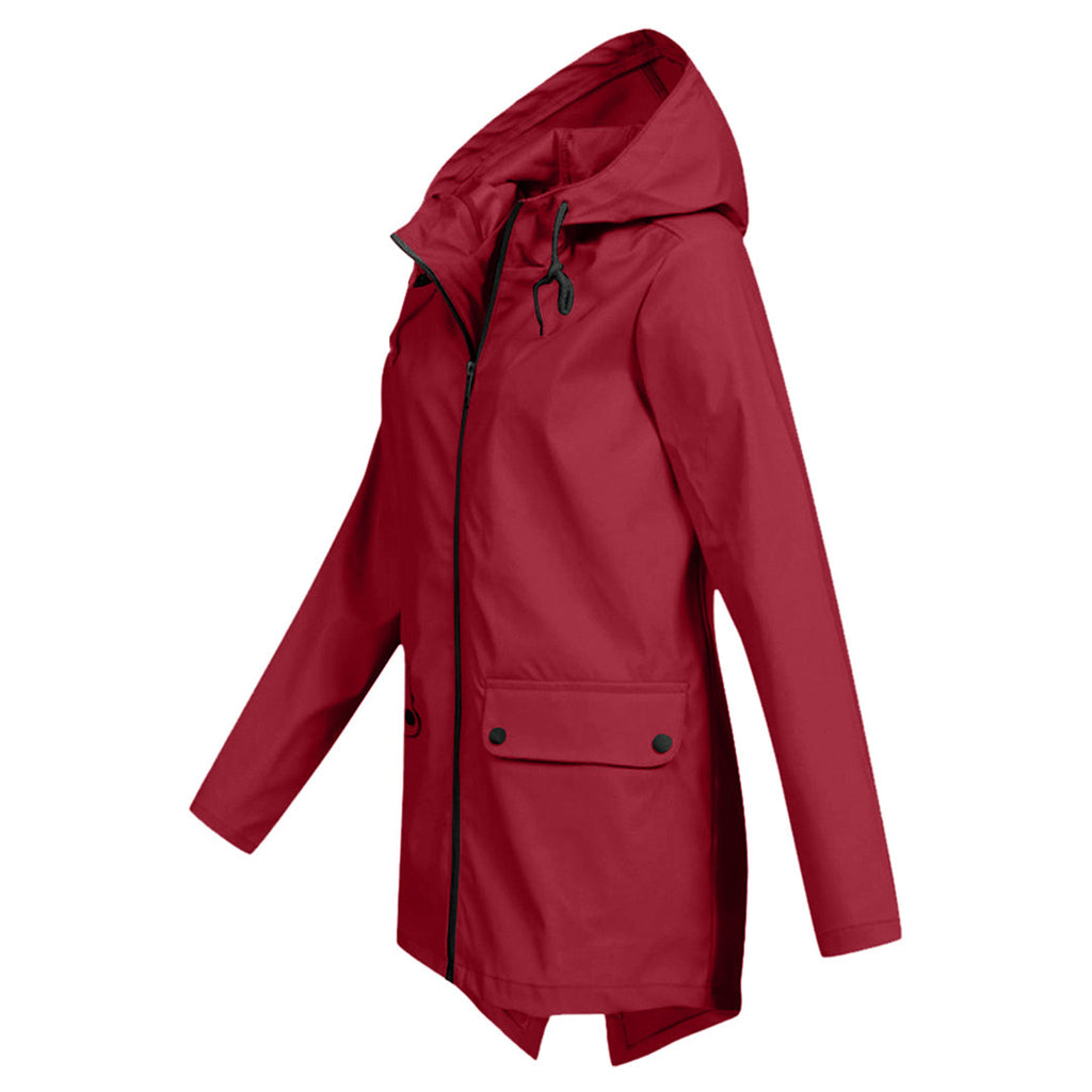 Regenjas Dames Halflang met Capuchon en Twee Klepzakken Casual