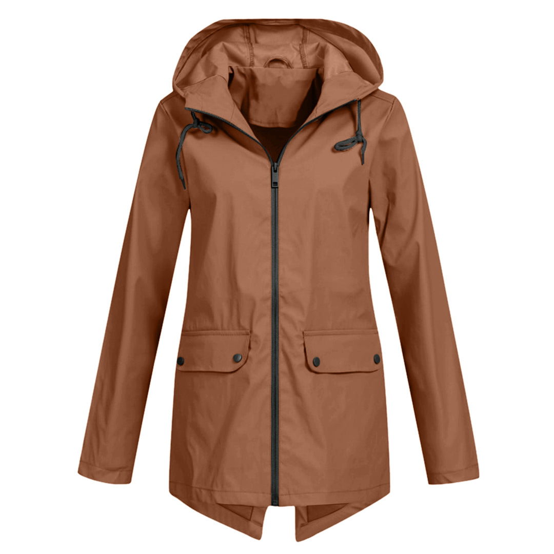 Regenjas Dames Halflang met Capuchon en Twee Klepzakken Casual
