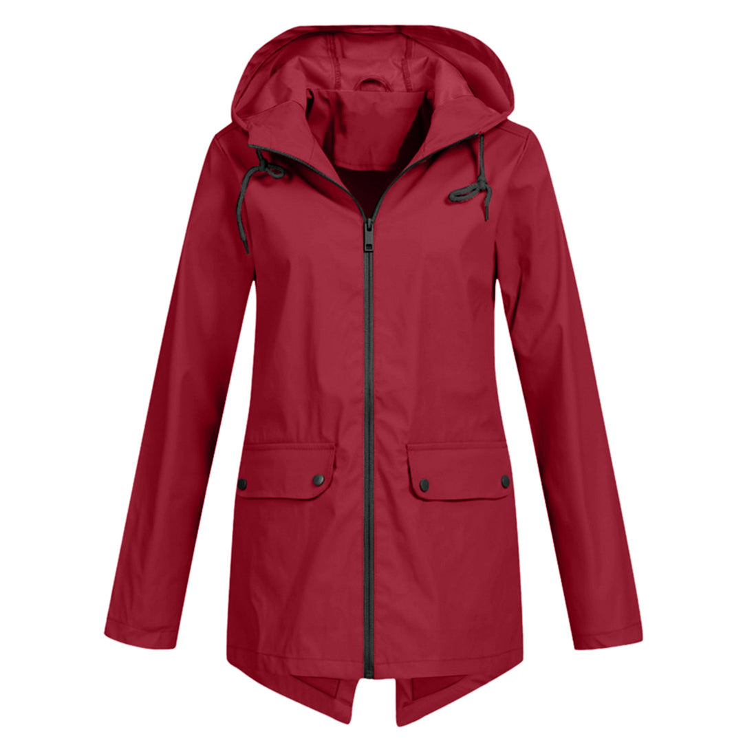 Regenjas Dames Halflang met Capuchon en Twee Klepzakken Casual