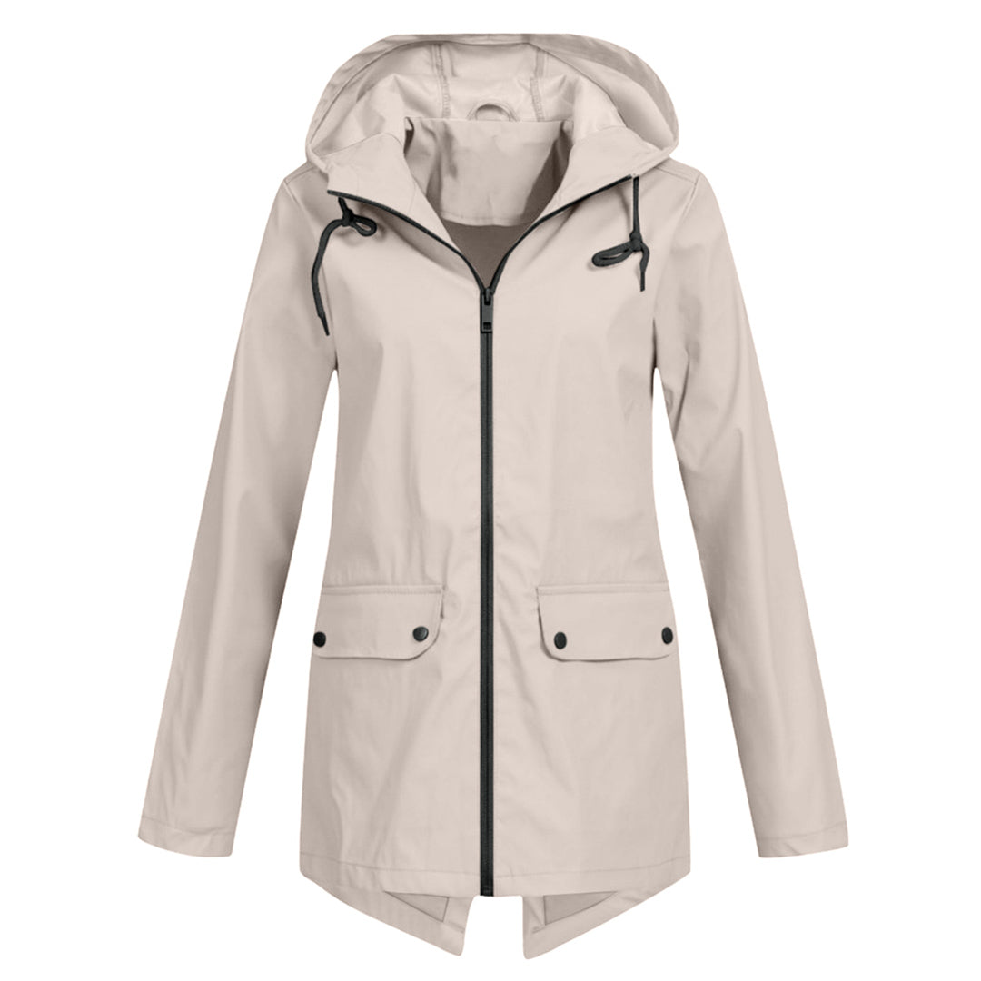 Regenjas Dames Halflang met Capuchon en Twee Klepzakken Casual