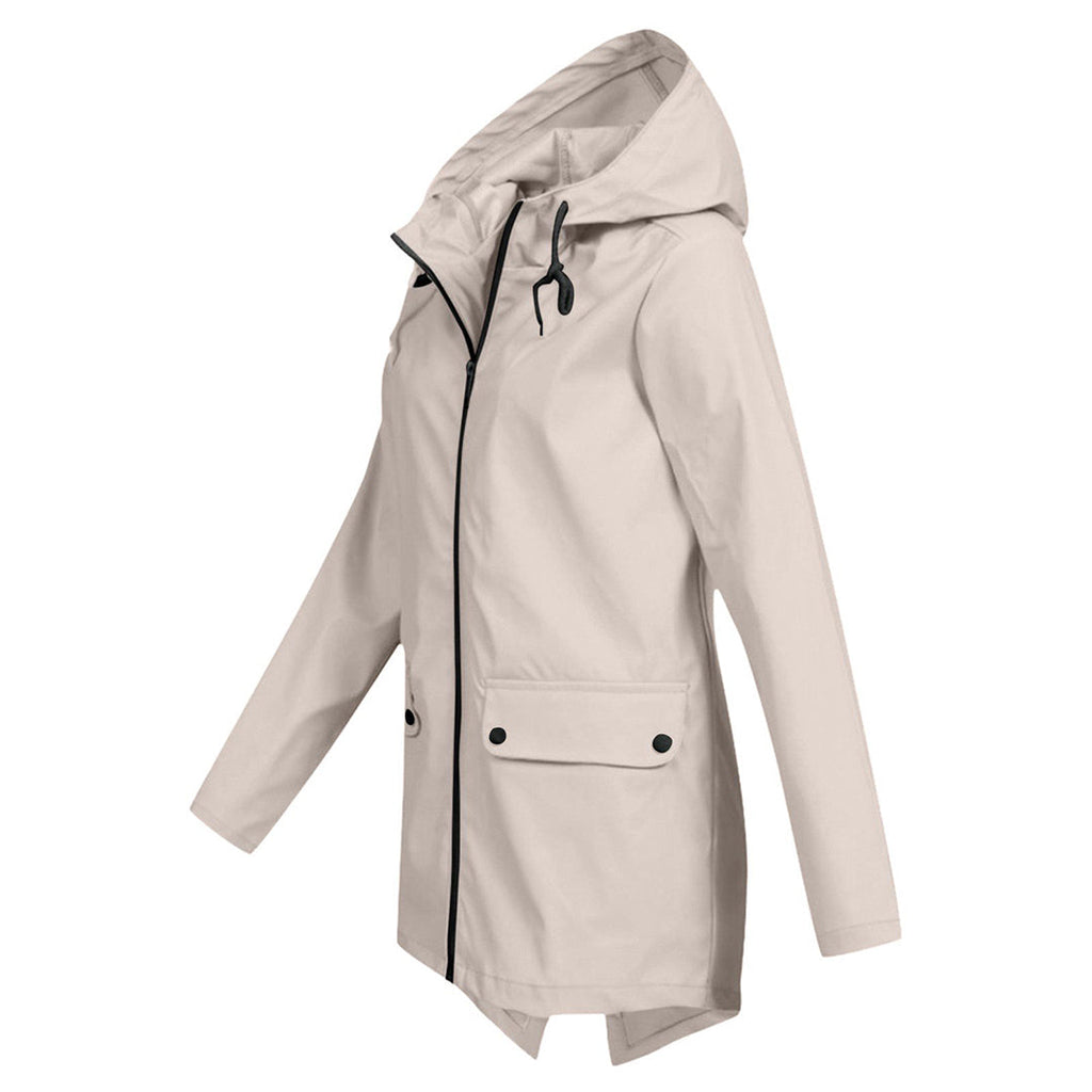 Regenjas Dames Halflang met Capuchon en Twee Klepzakken Casual