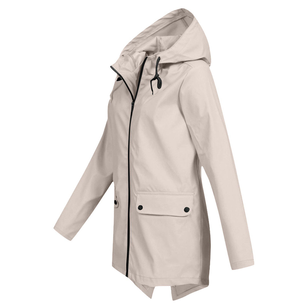 Regenjas Dames Halflang met Capuchon en Twee Klepzakken Casual