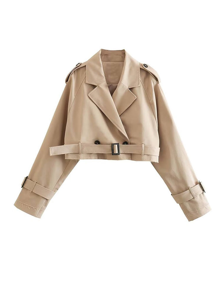 Trenchcoat Dames Kort met Dubbele Knopenrij en Riem Elegant