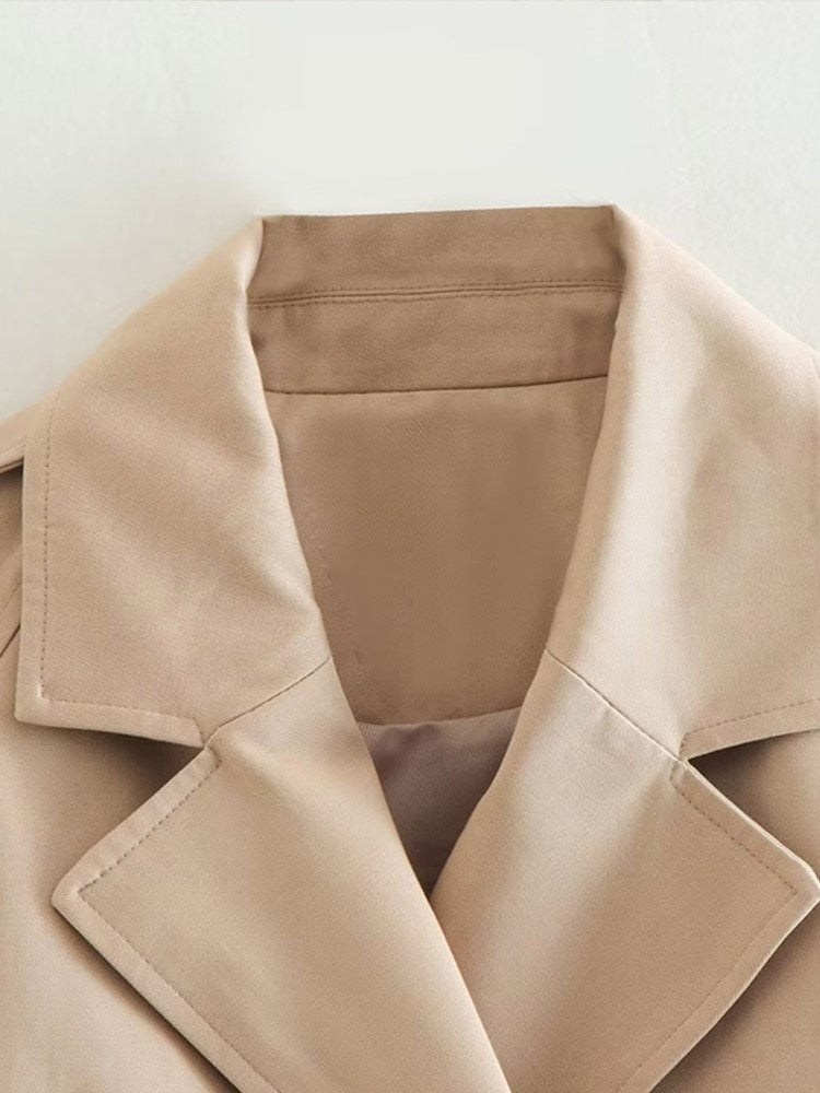 Trenchcoat Dames Kort met Dubbele Knopenrij en Riem Elegant