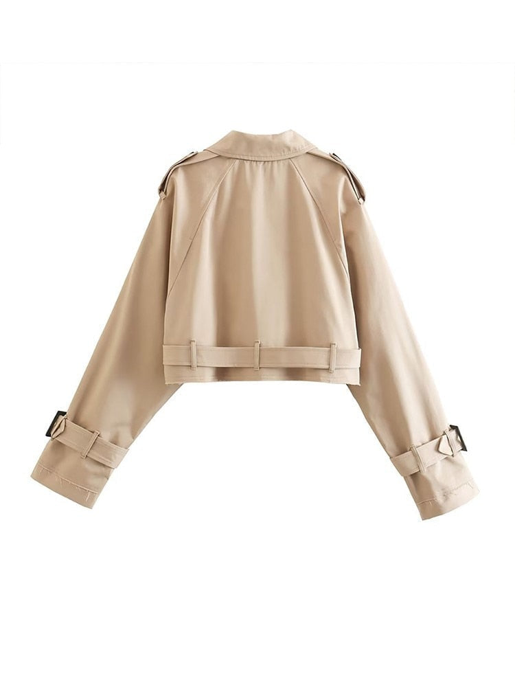 Trenchcoat Dames Kort met Dubbele Knopenrij en Riem Elegant