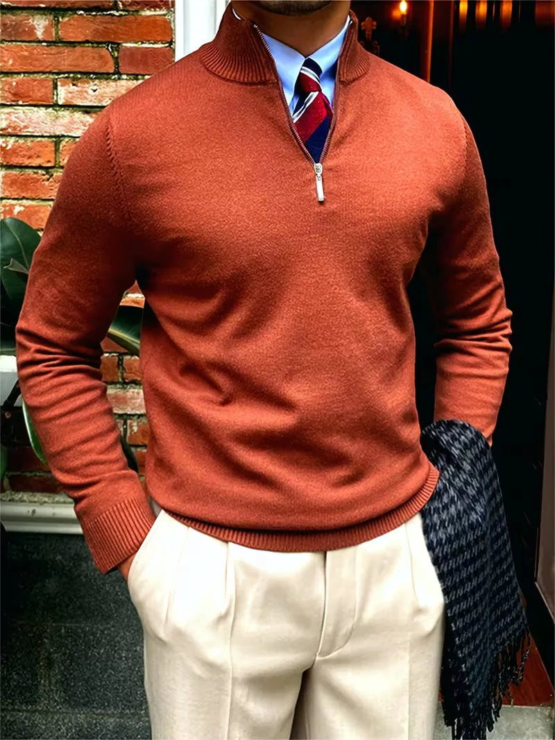 Halfzip Trui Heren Fijngebreid met Opstaande Kraag Smart Casual