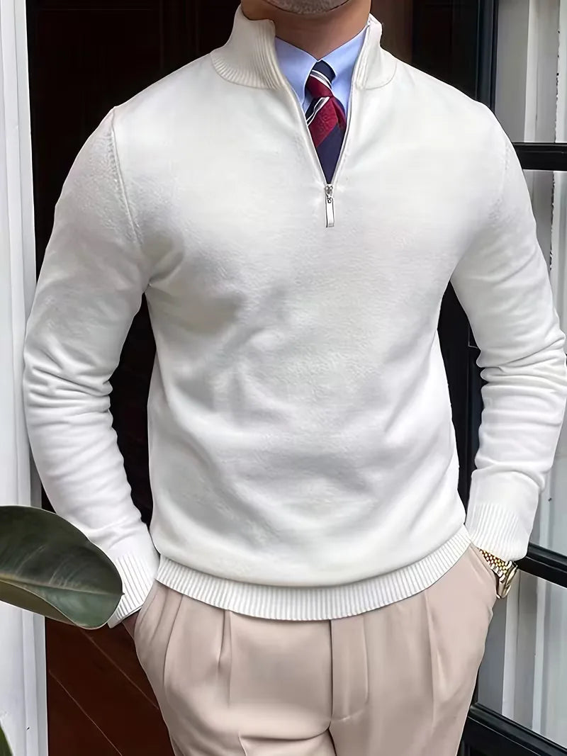 Halfzip Trui Heren Fijngebreid met Opstaande Kraag Smart Casual