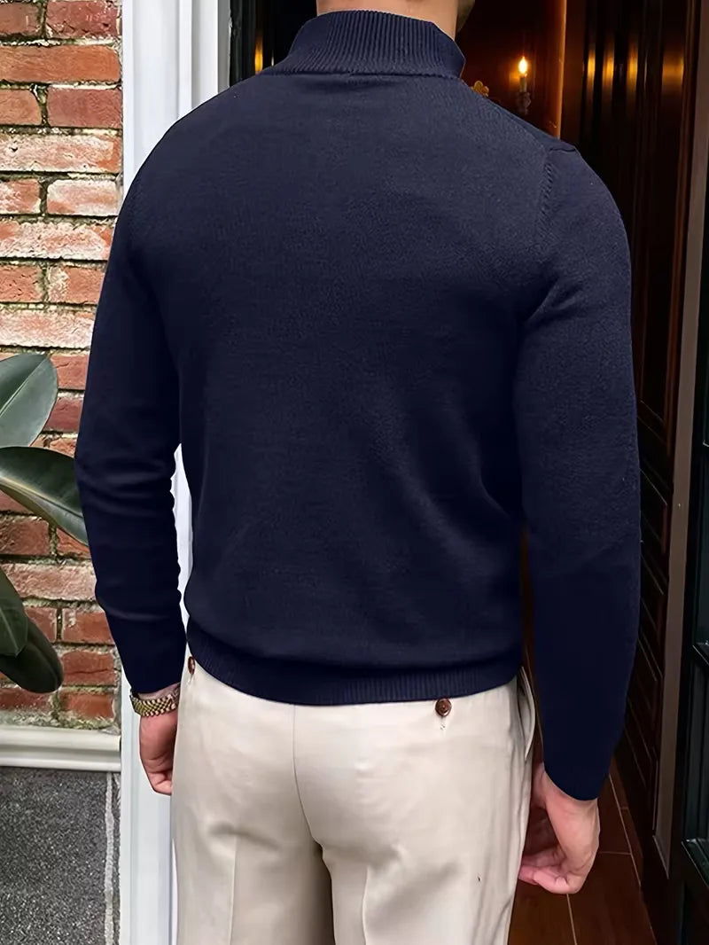 Halfzip Trui Heren Fijngebreid met Opstaande Kraag Smart Casual