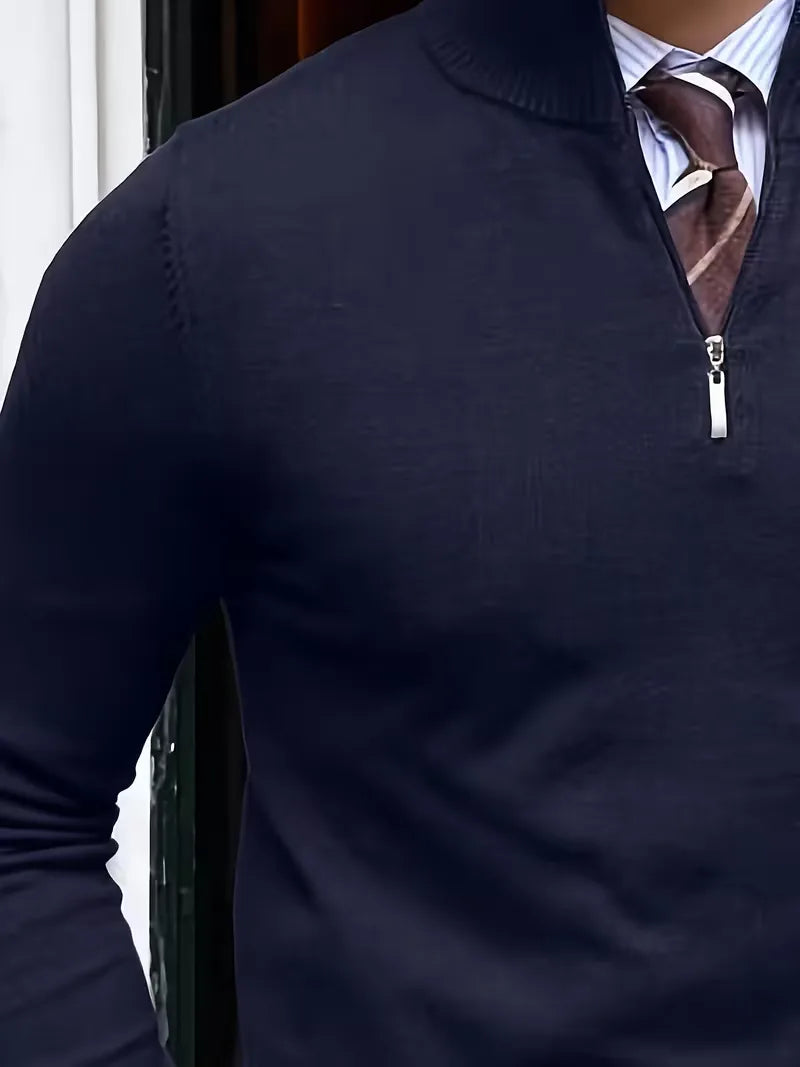 Halfzip Trui Heren Fijngebreid met Opstaande Kraag Smart Casual